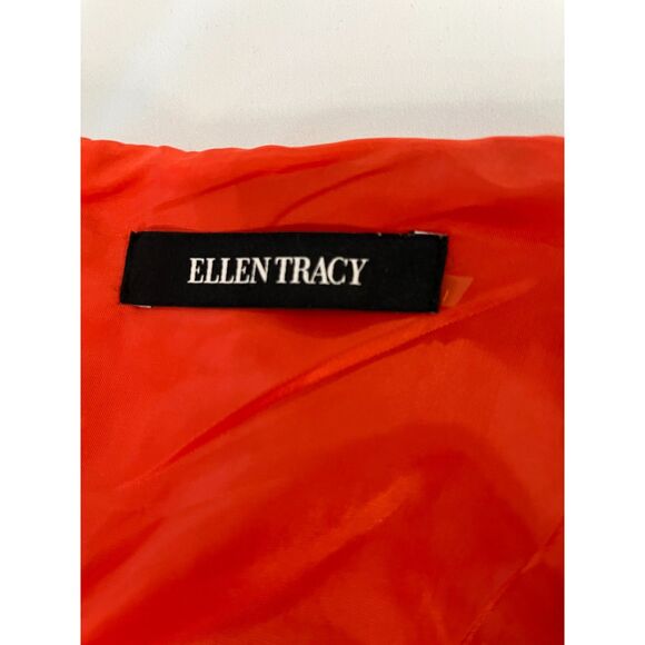 Ellen Tracy Jacquard Floral Orange V-neck Sleeveless Sheath Dress Size Small - Picture 10 of 14